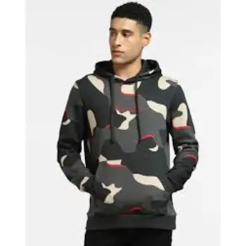 Black Camo Print Hooded Sweatshirt for Men